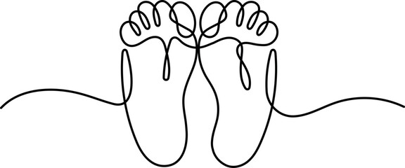 Baby footprints one line drawing with editable stroke on white isolated background. Vector illustration