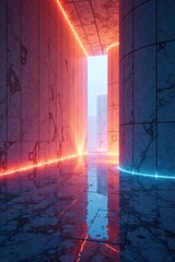 Fototapeta premium Energy field envelops sleek, modern architecture, architecture, white square, envelop
