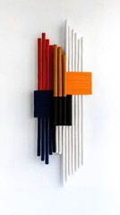 Obraz premium Modern geometric wall art with colorful textile elements for contemporary interior design