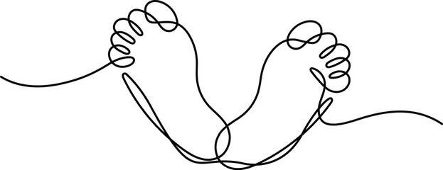 Baby footprints one line drawing with editable stroke on white isolated background. Vector illustration