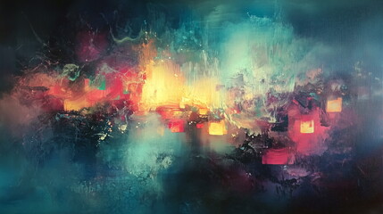 Fototapeta premium Luminous Geometric Shapes in Cosmic Haze Abstract Fusion