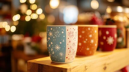 Festive reusable christmas market mug with snowflake designs for holiday cheer