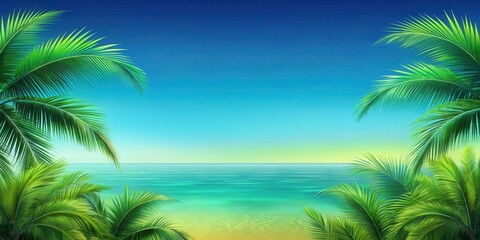 Fototapeta premium Tropical landscape with blue and green gradient background in shades of turquoise and lime, gradient, nature, gradient