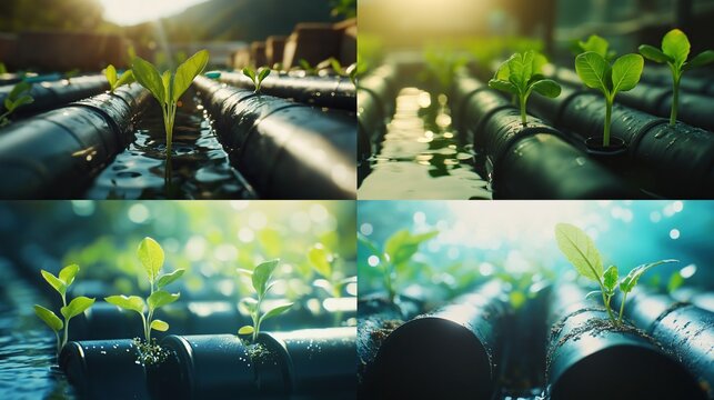 Hydroponic seedling growth in nutrient solution.