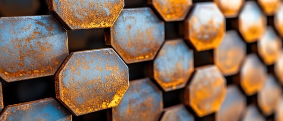 Industrial pattern design with rustic metal hexagonal tiles in repetition for background or texture use