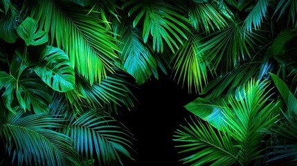   Black background with green leaves