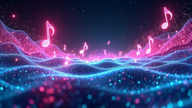 Floating musical notes gently floating from the luminous sea - Abstract seamless loop music art 4K