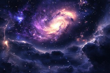 Obraz premium Stunning view of a vibrant spiral galaxy amidst a starry night sky