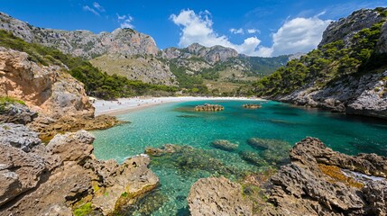 Obraz premium Secluded Cove with Turquoise Water and Rocky Coastline