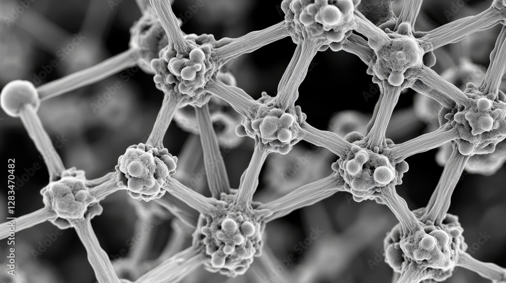 Poster an electron microscope image showing the structure of a material at the atomic level.