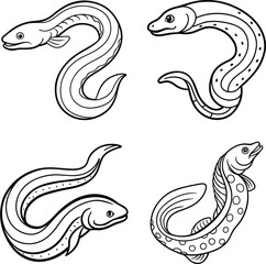 sea fish line art black and white 
