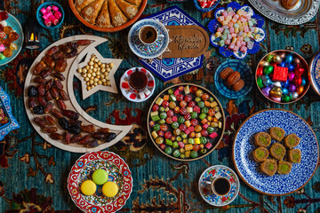 Colorful Ramadan Eid Candy and Chocolate in the Traditional Ottoman Cuisine Desserts Photo, Eid Celebration Among Family Photo, Üsküdar Istanbul, Turkiye (Turkey)