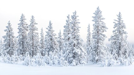 Naklejka premium Snowy forest in Lapland, a serene winter wonderland of tranquility and purity