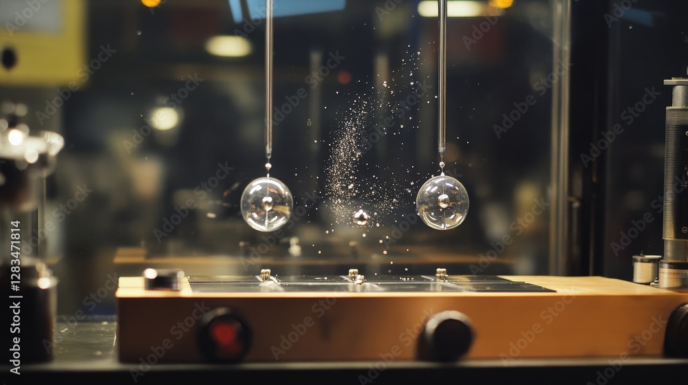 Poster an experiment setup showing the separation of protons in a magnetic field in a physics lab