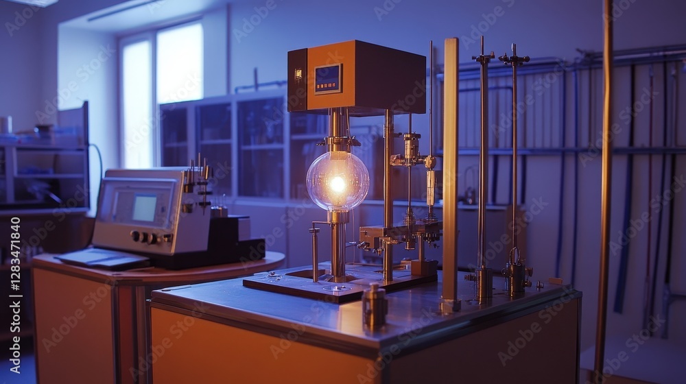 Poster an experiment setup showing the separation of protons in a magnetic field in a physics lab