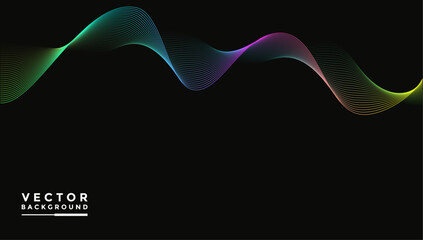 Smooth wavy lines, bright gradient colors, green, blue, pink, yellow, small wave elements, black background, designed with soft but elegant textured materials.