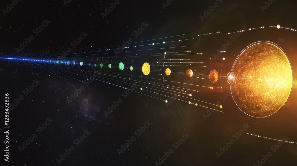 Poster an image illustrating the concept of light year, using the speed of light to measure cosmic distance