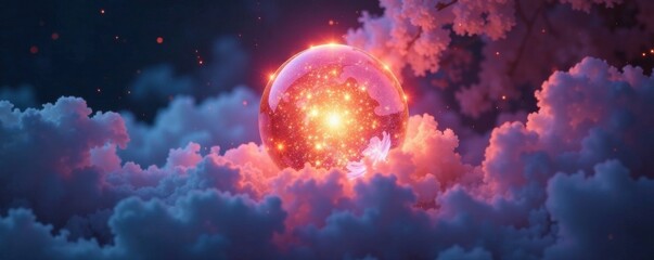 Ethereal mist swirls around a glowing orb, glow, ethereal, holographic