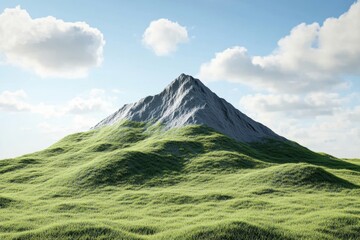 Fototapeta premium Majestic mountain peak surrounded by lush green hills under a clear blue sky