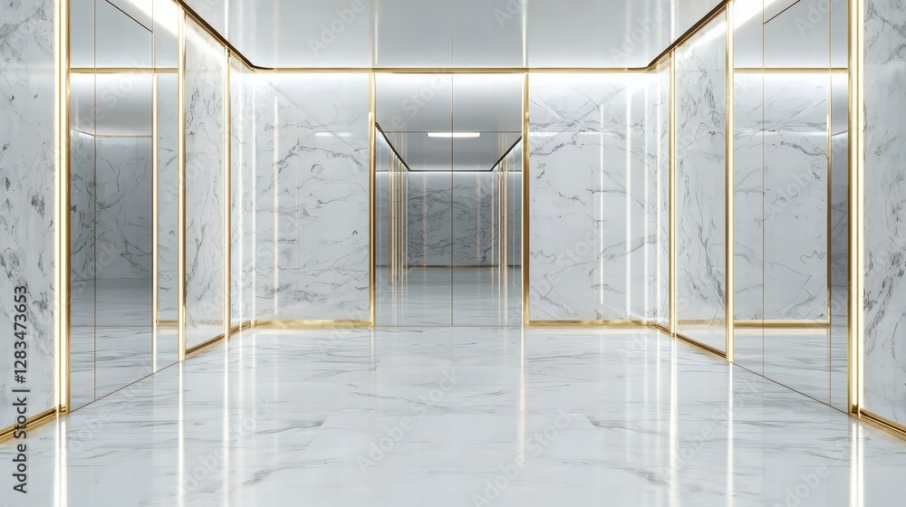 Poster marble corridor: a luxurious, sleek corridor is illuminated, creating a sense of spaciousness. the d