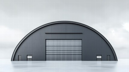 Modern Hangar: Capturing the bold simplicity and architectural grandeur of a sleek, modern hangar, emphasizing its striking form, expansive scale, and industrial design. 