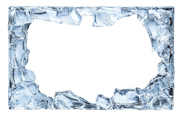 Ice frame border with frosted edges, isolated on transparent cutout background