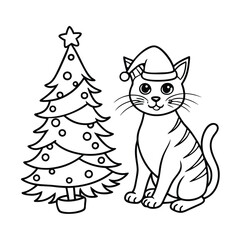 Obraz premium cat with christmas tree