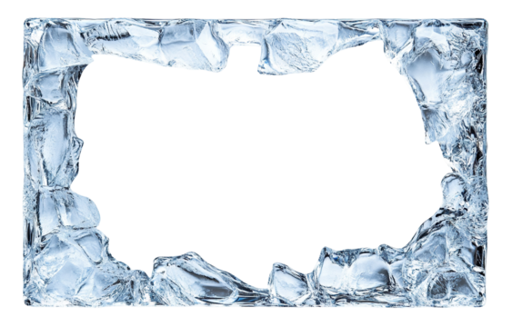 Ice frame border with frosted edges, isolated on transparent cutout background