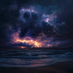 Fototapeta premium Spectacular Night Seascape with Intense Lightning