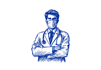 Doctor hand drawn sketch vector