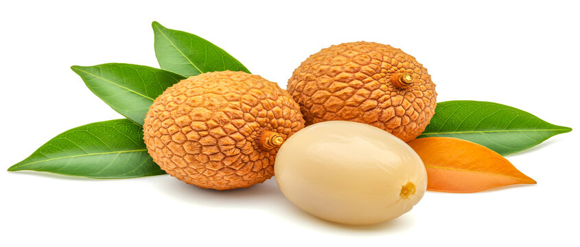 Lychee Fruits with Leaves Isolated