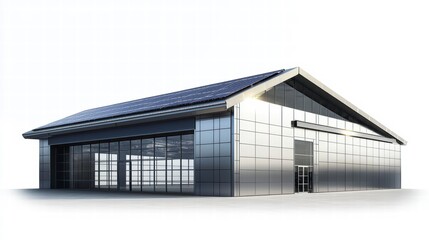 Obraz premium Modern Industrial Facade: A contemporary architectural design showcases a sleek, metallic industrial building.