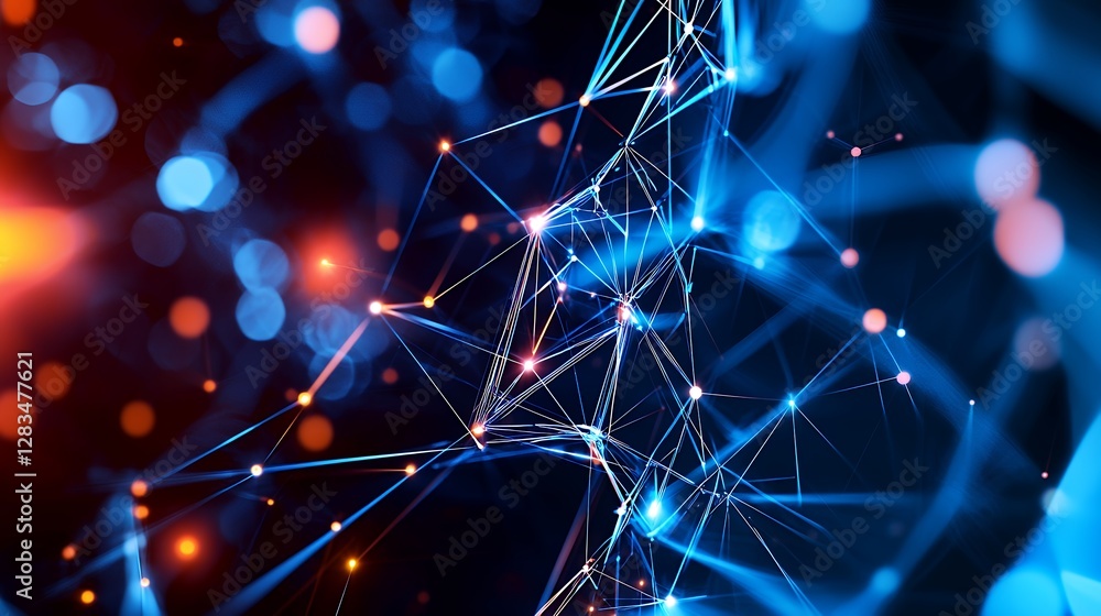 Aufkleber abstract blue network of data connections on black backdrop with dotted pattern