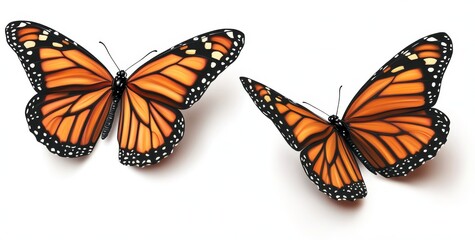 Fototapeta premium Collection of stunning yellow orange butterflies featuring gradual color shifts isolated against a transparent backdrop