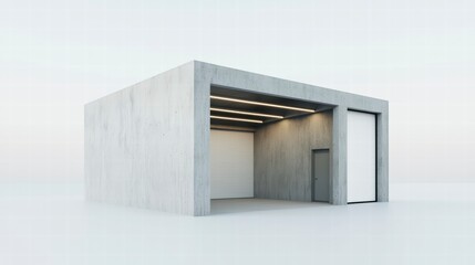Fototapeta premium Modern Architectural Simplicity: A minimalist concrete structure, characterized by clean lines and expansive open spaces, embodies the essence of contemporary design and architectural innovation.