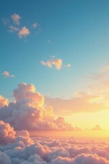 Soft blue and warm yellow sky with clouds at sunset, serene atmosphere, nature scenery, pastel colors