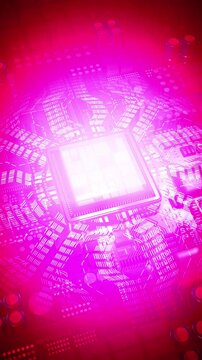 Computer processor in pink color palette - 3D 4k vertical animation (2160x3840 px)