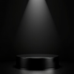 Dark Stage Spotlight: Minimalist scene featuring a sleek, black podium bathed in a single spotlight, perfect for product display or dramatic presentations.