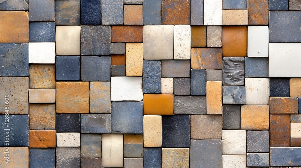 Aufkleber abstract geometric mosaic pattern with squares in earth tones on a textured background