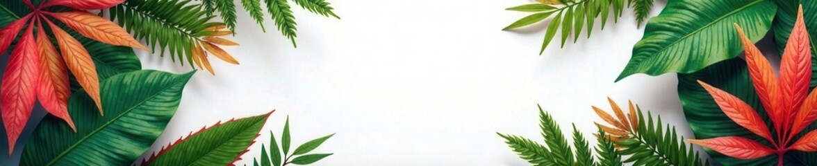 Exotic tropical leaves frame with colorful foliage, frame, plant, botanical