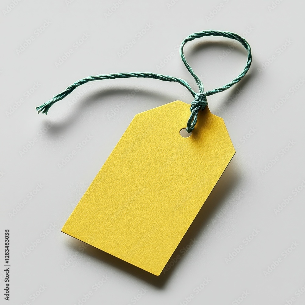Poster simple yellow tag with string for pricing or labeling in retail or personal use product marking