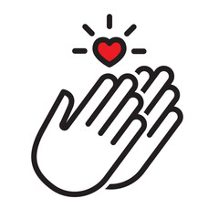 Obraz premium Appreciation icon with two hands and heart for gratitude and care