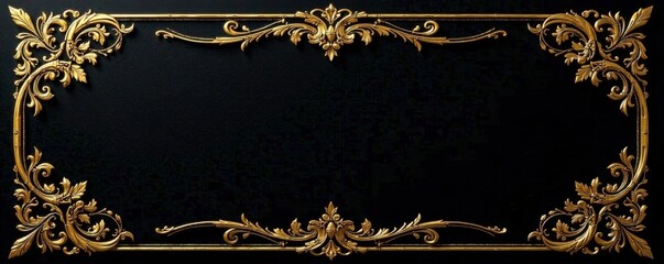 Exquisite black and gold invitation card with intricate floral design , satin ribbon, formal, black paper