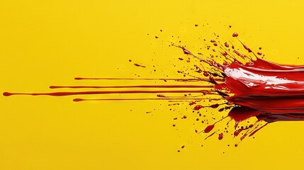  A yellow background, with a red liquid splashing from a red object below
