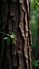 Obraz premium Dark hardwood tree trunk with knots and grain details, natural, wooden surface