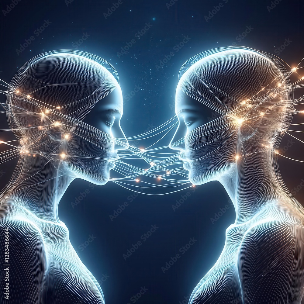 Aufkleber luminous threads connect two silhouettes symbolizing unity and connection in a cosmic atmosphere