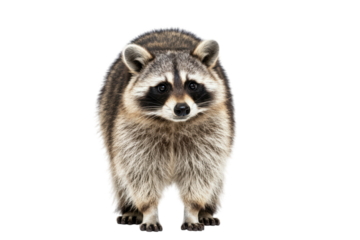 Raccoon on all fours with alert expression isolated against a white background