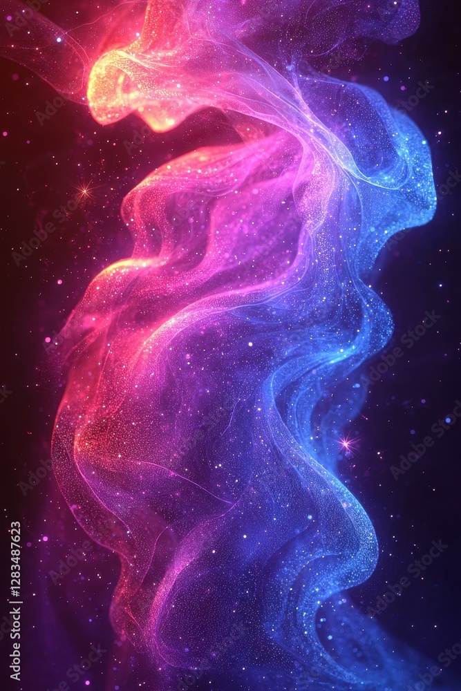 Poster ethereal nebula stream of light and color displaying cosmic clouds and sparkling stars art