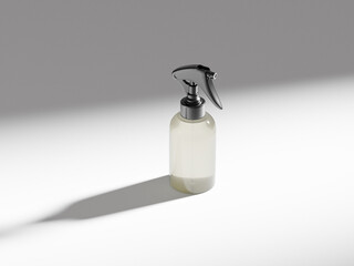 translucent Trigger spray bottle mockup, cylindrical PET plastic sprayer packaging, liquid perfume atomizer bottle, cosmetic mist dispenser pump, mini spray bottle on clean background