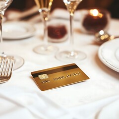 Frivolous spending on wasteful lifestyle a gold-plated credit card at an extravagant dining table